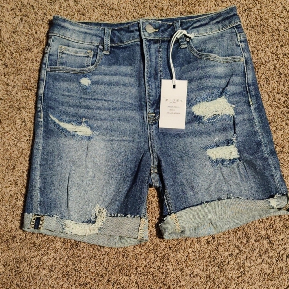 Women's Blue Distressed Denim Shorts